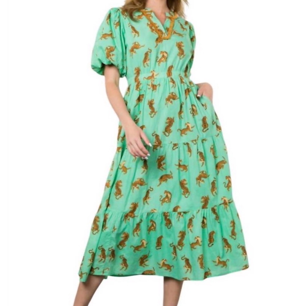 THML Green Tiger Print Midi Dress